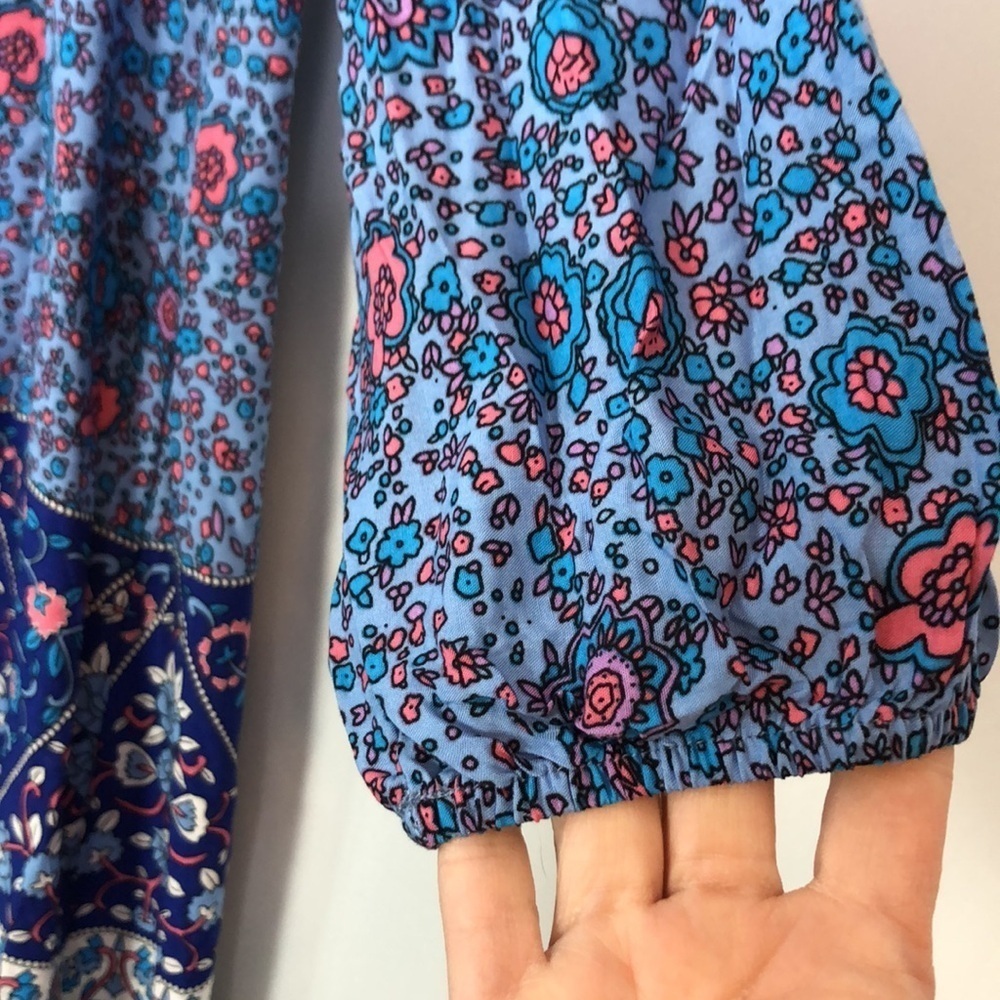 R.Y Iposha Women's Long Sleeve Floral Print Retro V Neck Tassel Bohemian Size 2 - Picture 7 of 11